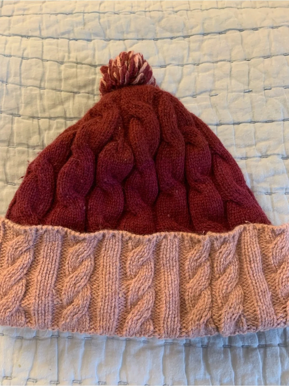 Patagonia Two-Tone Pom Beanie - Burgundy & Pink